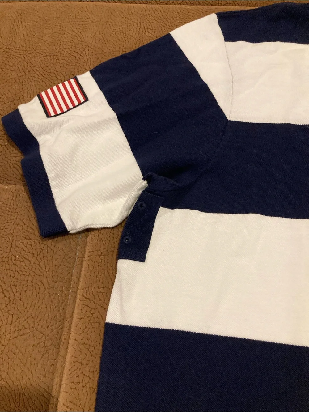 Ralph Lauren Navy & White Striped Polo with Red Pony